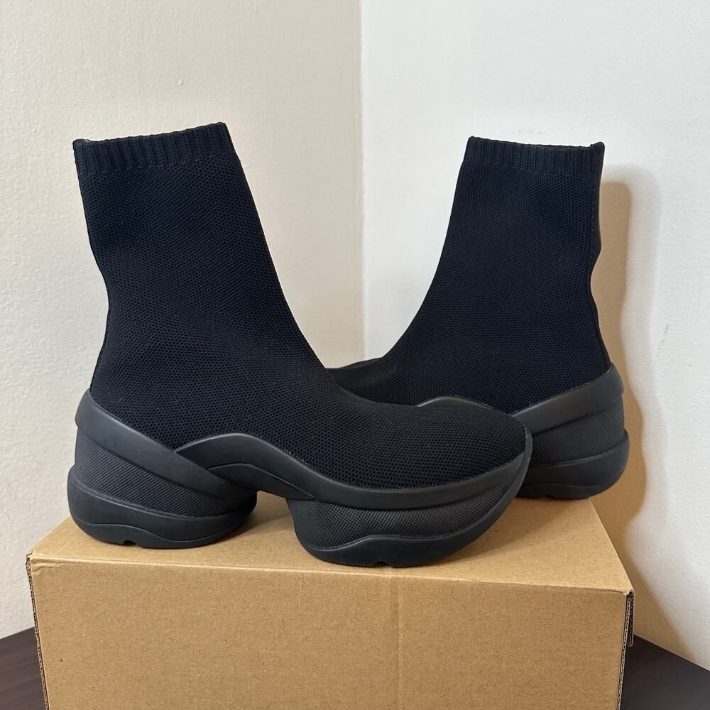 Michael Kors Olympia Stretch Knit Sock Black Sneaker Ankle Booties Chunky Sole 6